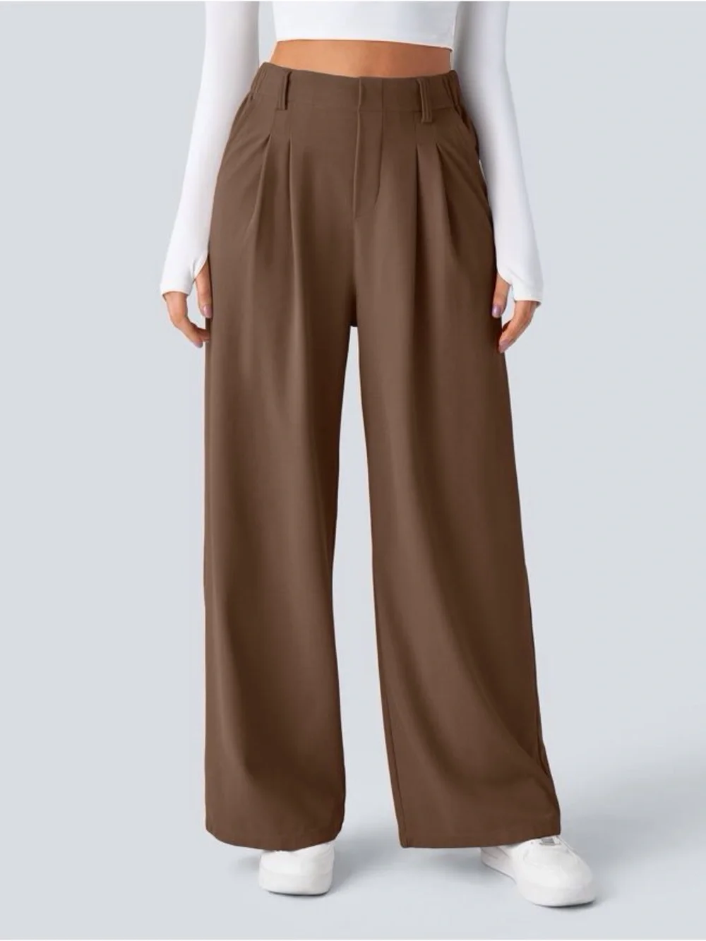 Halara Waffle High-Waisted Wide Leg Pants - Brown - Picture 4 of 5